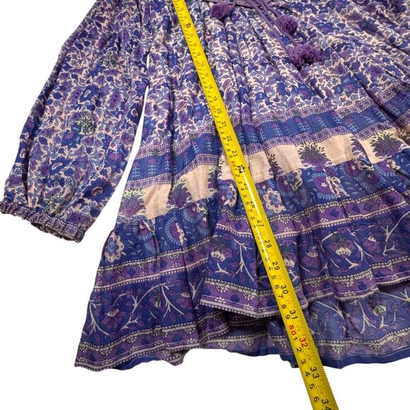 Blue Boheme Tiered Floral Dress Sz.S Purple Tassels Peasant Boho Festival - Picture 9 of 15